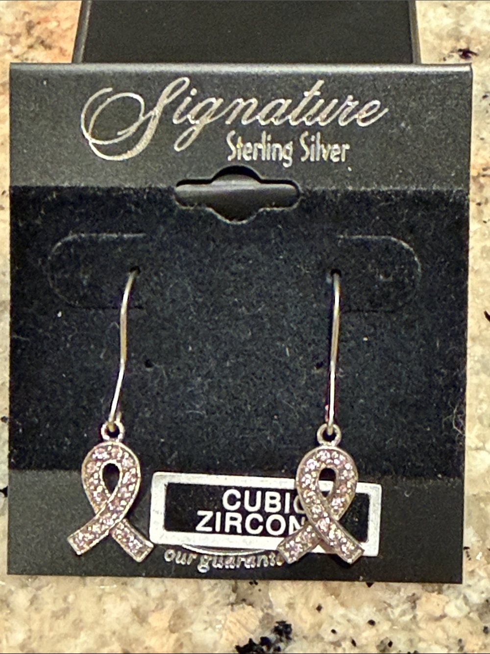 Signature Sterling Silver Pink Ribbon Cubic Zirconia Drop Earrings